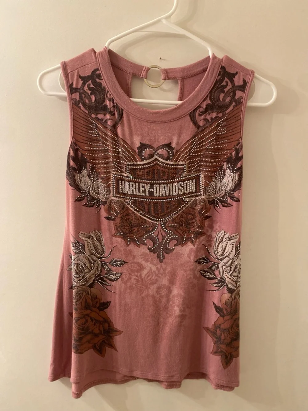 Harley-Davidson Rose Pink Studded Graphic Sleeveless Tank - Picture 3 of 10